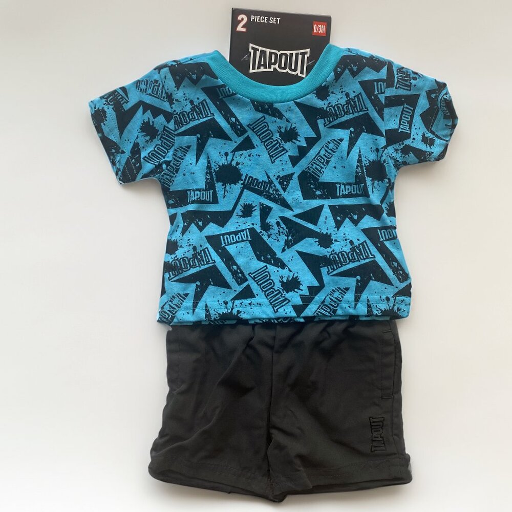 COPY - TAPOUT Boys 0/3 Month 2 Piece Summer Blue Short Sleeve Top with Gray Sho…